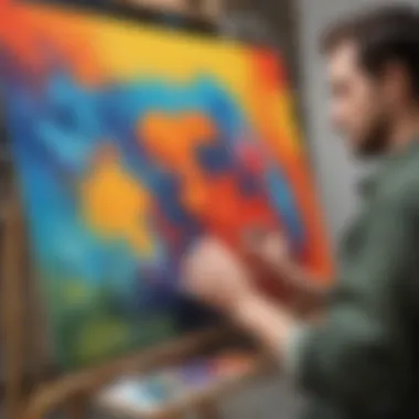An Artist's Vision Realized on Canvas Artist applying custom paint to a canvas
