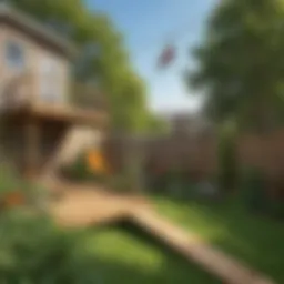 A well-constructed zipline in a backyard setting