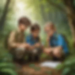 Children exploring nature with magnifying glasses