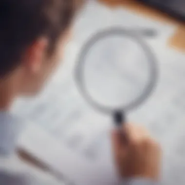 Person with magnifying glass analyzing research data