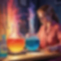 Close-up of a vibrant science experiment in progress.