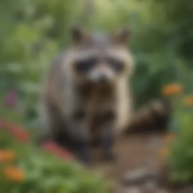 Curious Raccoon Exploring Backyard Garden