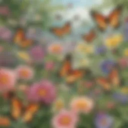 Colorful butterflies in a garden during spring