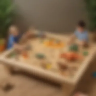 Imaginative Play at Dino Sand Table Children engaged in imaginative play with a Dino sand table, exploring paleontological concepts.