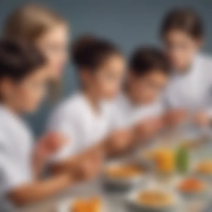 Illustration of a diverse group of young children engaging in a virtual food calorimetry experiment