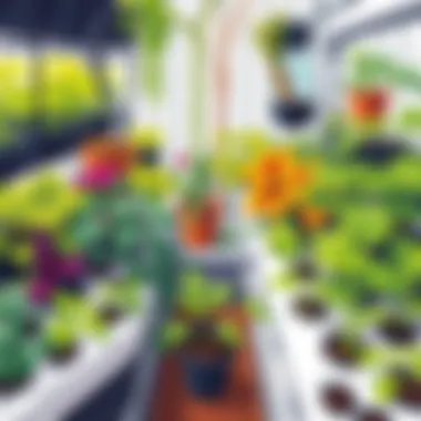 A thriving hydroponic garden showcasing a variety of plants