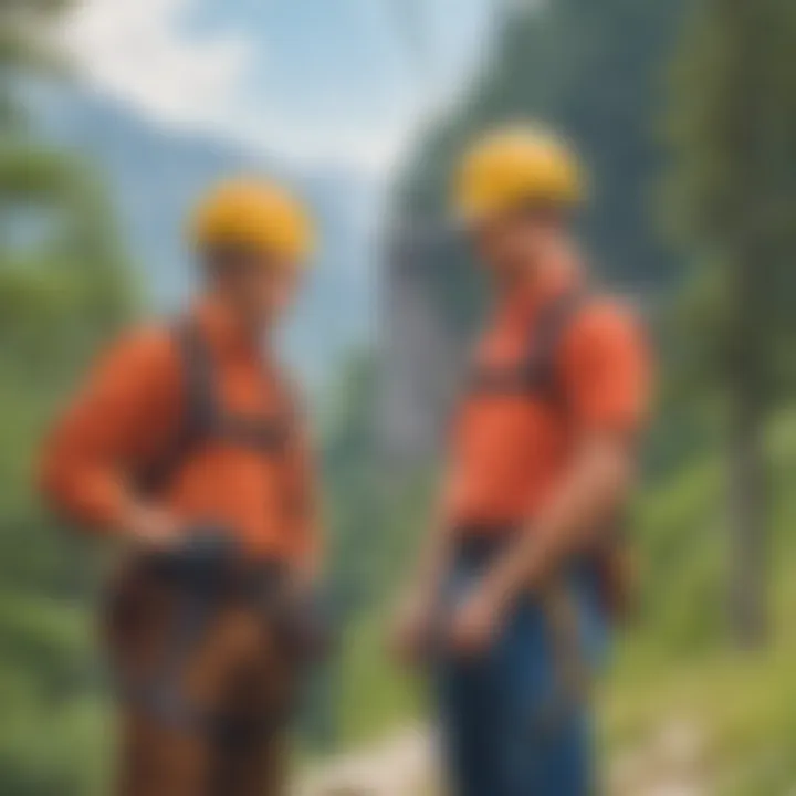 Safety harness being checked before zipline ride