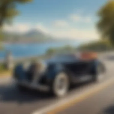 Luxurious car speeding on a scenic road