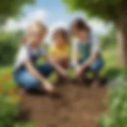 Children planting seeds in a garden