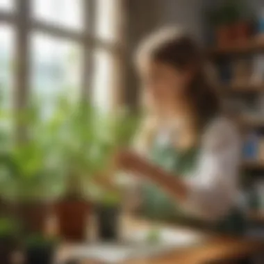 Young girl conducting a plant growth experiment