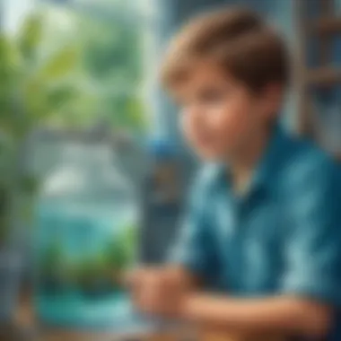 Boy observing water filtration experiment