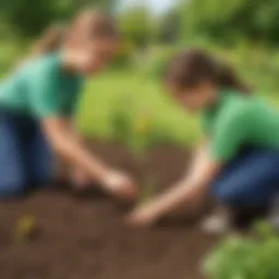 Children planting seeds in a garden during an Earth Day event
