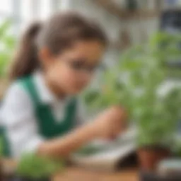 Young scientist examining plant growth