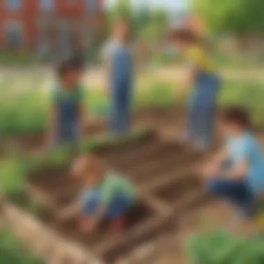 Children planting seeds in a community garden