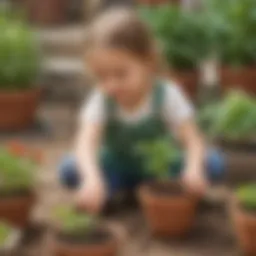 Young girl planting seeds in a small garden pot