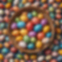 Colorfully decorated Easter eggs in a basket.