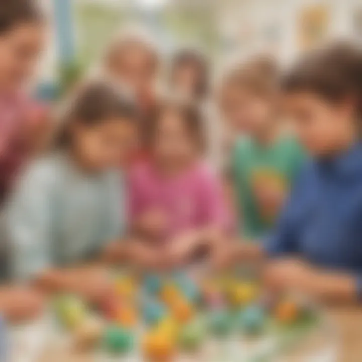 Children engaging in a community event, incorporating Easter egg printing activities.