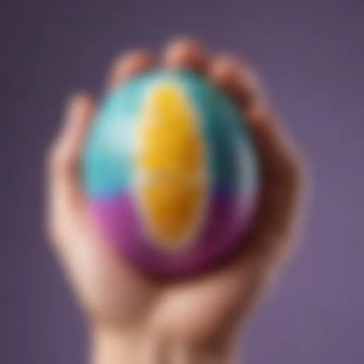 Easter egg stress ball in hand for squeezing