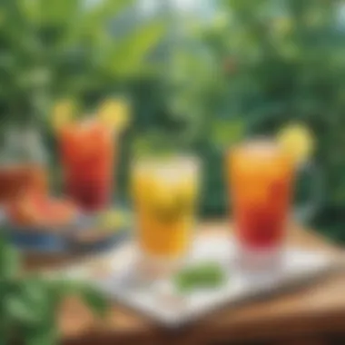 A vibrant outdoor scene showcasing plant-based beverages being enjoyed