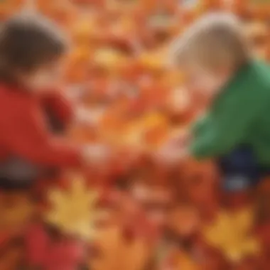 Preschoolers engaging in sensory play with autumn leaves