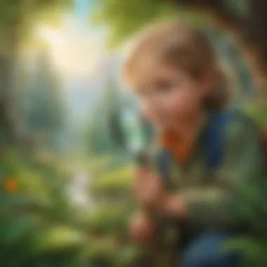 A child exploring nature with a magnifying glass