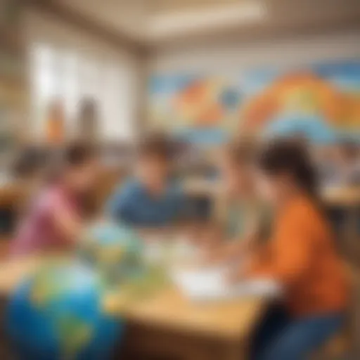A vibrant classroom scene with children engaged in Earth science exploration.