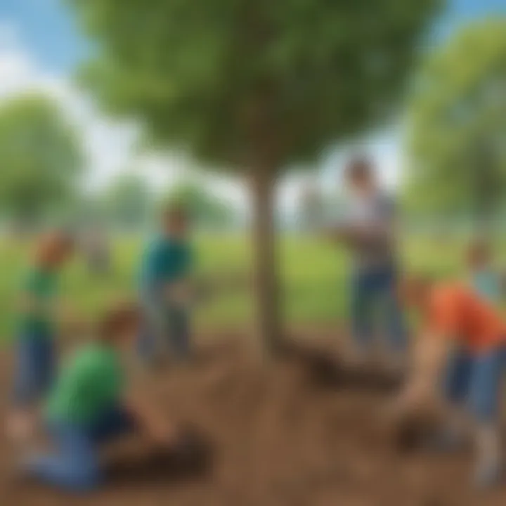 Young students planting trees