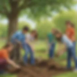 Middle school students engaging in a tree planting activity