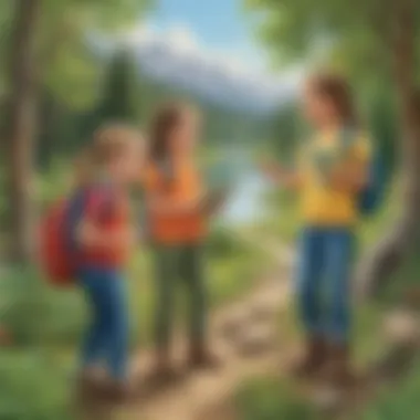 Students participating in a nature scavenger hunt