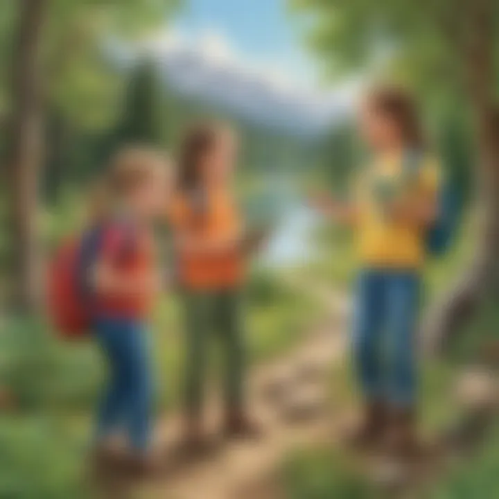 Students participating in a nature scavenger hunt