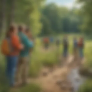 Elementary students observing wildlife during an outdoor field trip