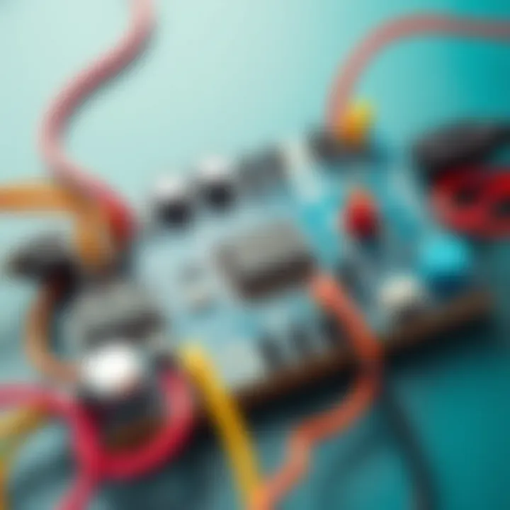 Colorful circuit board with wires and components