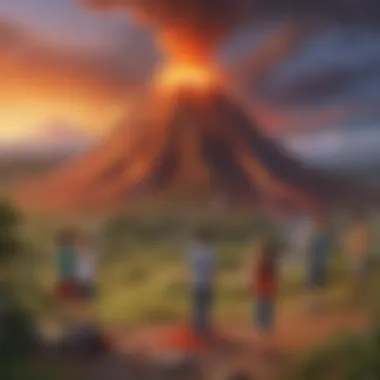 Children gathered around a homemade volcano, eager to see it erupt.