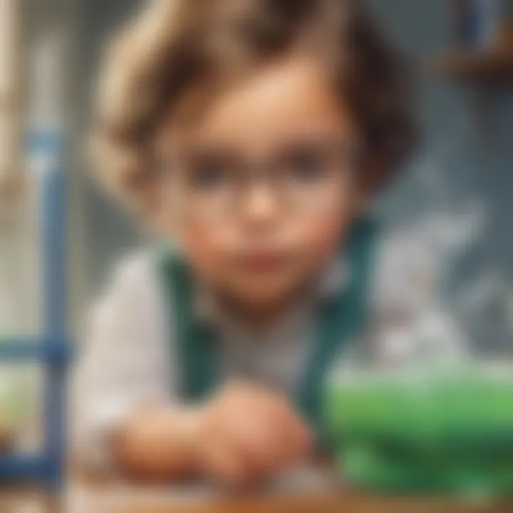 Young child observing bubbling science experiment