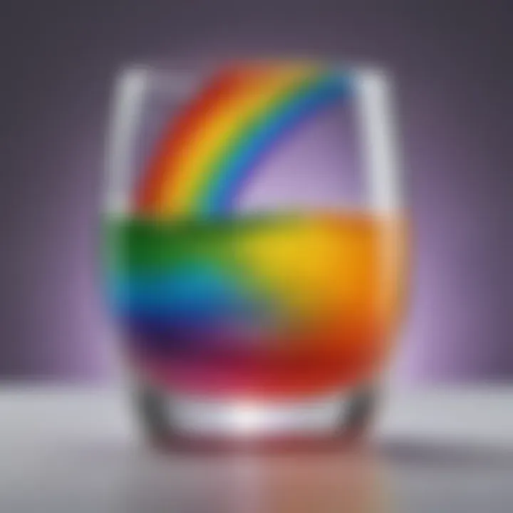 Colorful rainbow in a glass created with sugar and water layers