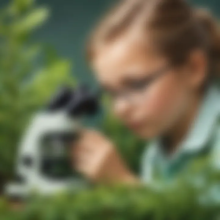 Young scientist examining plant growth under a microscope