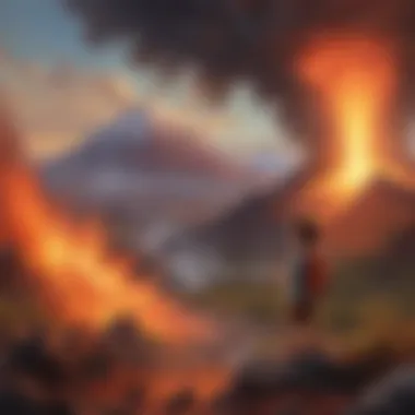 The Excitement of a Volcano Eruption Young child observing a volcano eruption with excitement