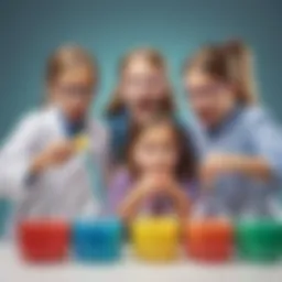 Children engaged in a science experiment with colorful liquids
