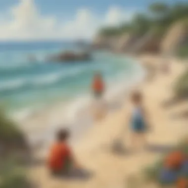 Beach Exploration and Discovery Children exploring a sandy beach with marine life