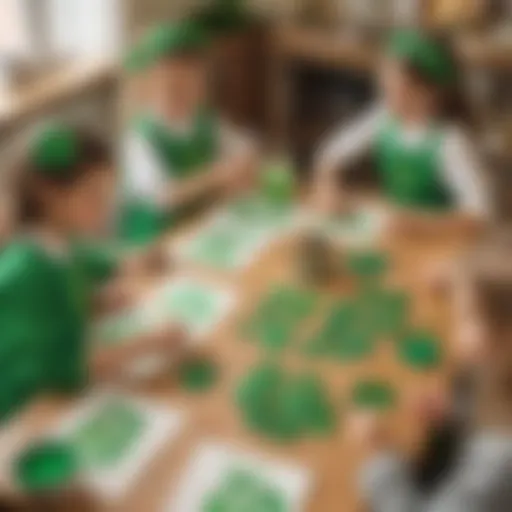 Children participating in a fun St. Patrick's Day craft session with green decorations.