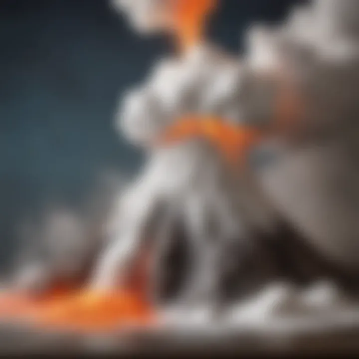 A close-up of a homemade volcano erupting with baking soda and vinegar