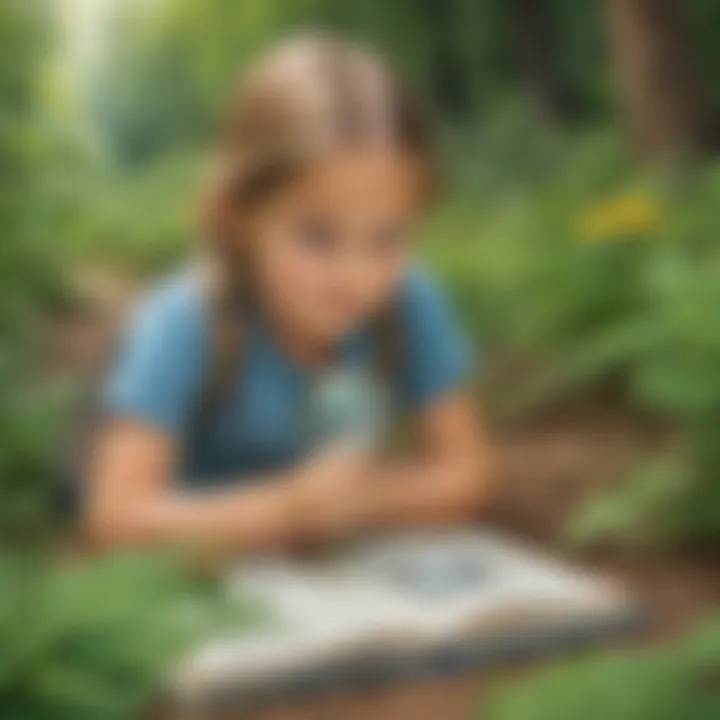 Child exploring nature with a magnifying glass