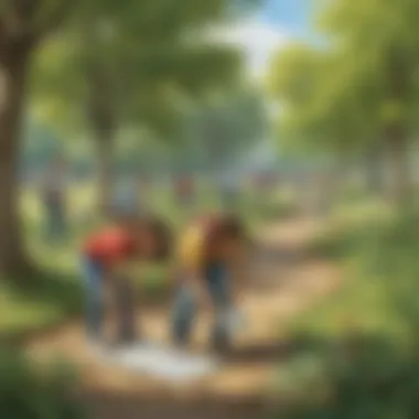 Children searching for clues in a park