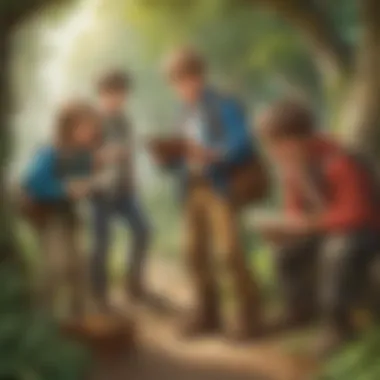 Group of kids engaged in a treasure hunt