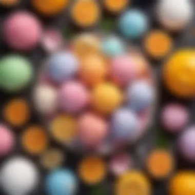 A collection of vibrant bath bomb ingredients including citric acid and baking soda.