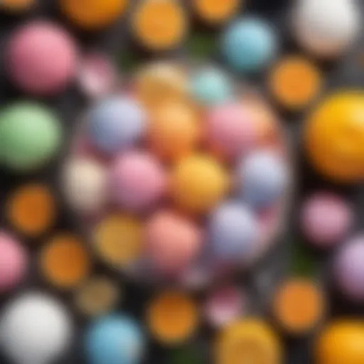 A collection of vibrant bath bomb ingredients including citric acid and baking soda.