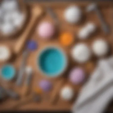 A well-organized workspace featuring tools needed to create bath bombs.