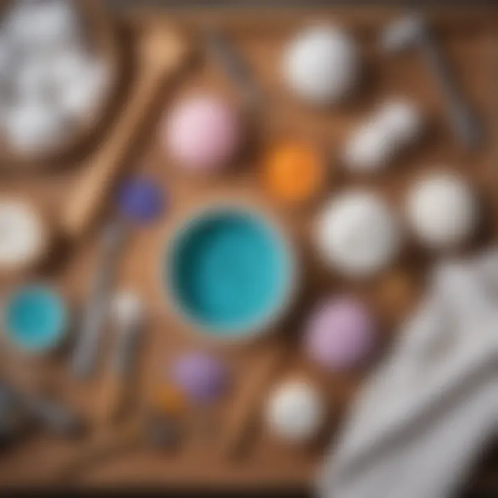 A well-organized workspace featuring tools needed to create bath bombs.