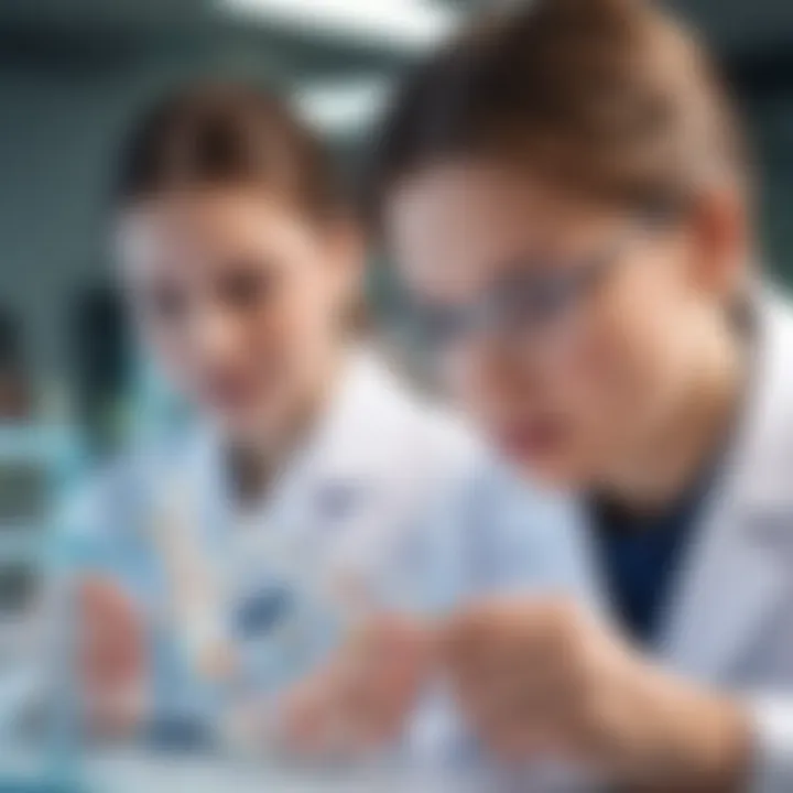 DNA Discovery - Young scientist examining a DNA model in a biology lab