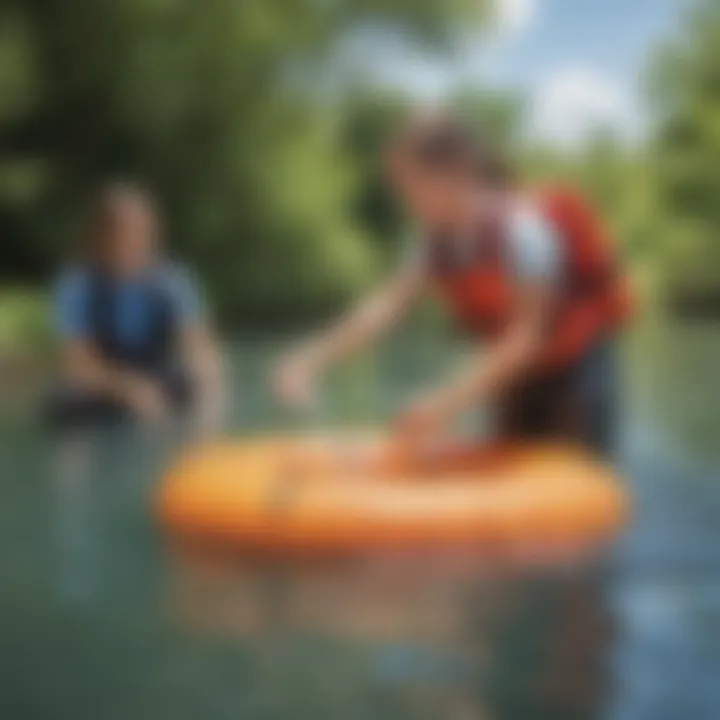 Children testing water buoyancy in outdoor science activity